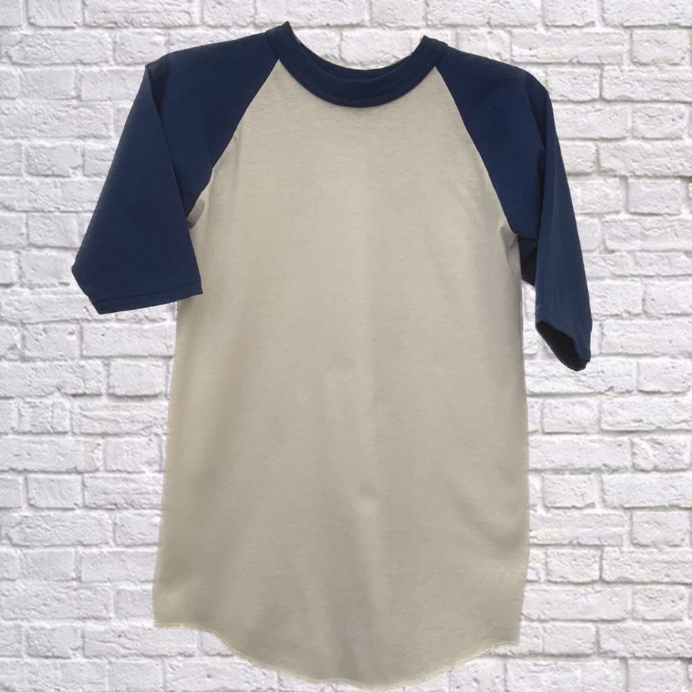 Soffe Softball / Baseball Shirt White with Blue Sleeves